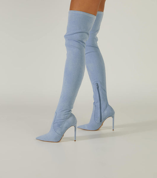 Tony Bianco Avah Denim Stretch 10.5cm Stiletto-Stiefel Blau | QCHUV79017