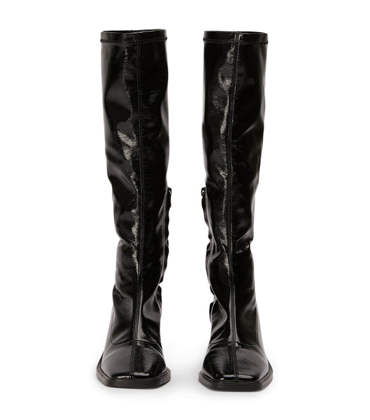 Tony Bianco Damon Black Crinkle Lack 7.5cm Halbhohe Stiefel Schwarz | CHEGJ92907