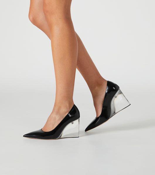 Tony Bianco Dolly Black Hi Shine/Clear 9.5cm Keilabsatz Schwarz | CHEAH14984