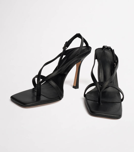 Tony Bianco Faythe Black Kid 10.5cm Tanga-Sandalen Schwarz | CHCIF74807