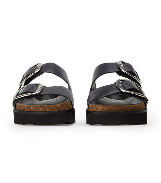 Tony Bianco Marty Black Wax Flache Sandalen Schwarz | TCHWZ39543