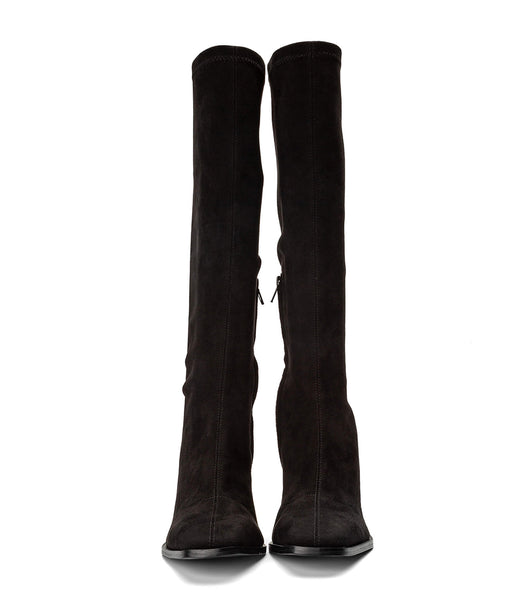 Tony Bianco Renae Black Stretch Wildleder 8.5cm Stretchstiefel Schwarz | PCHER84567